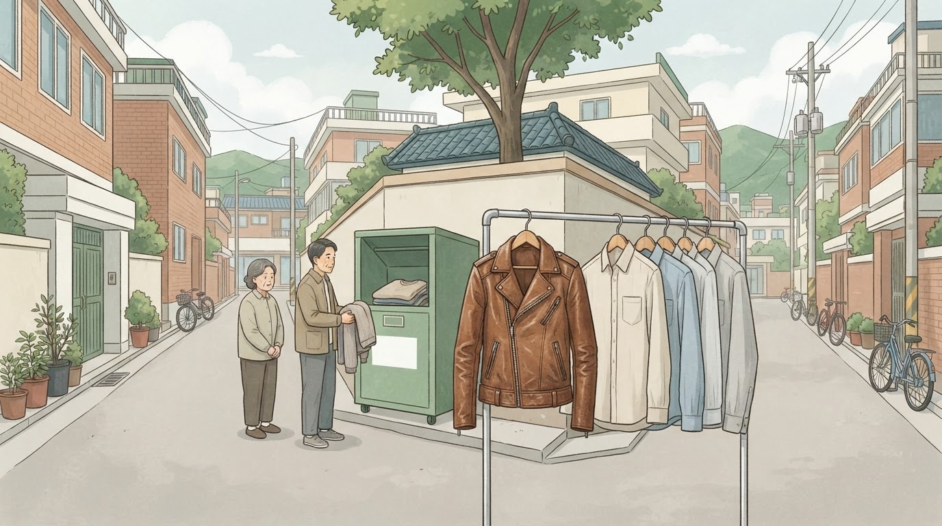 가죽 자켓을 일반 의류와 따로 둔 장면